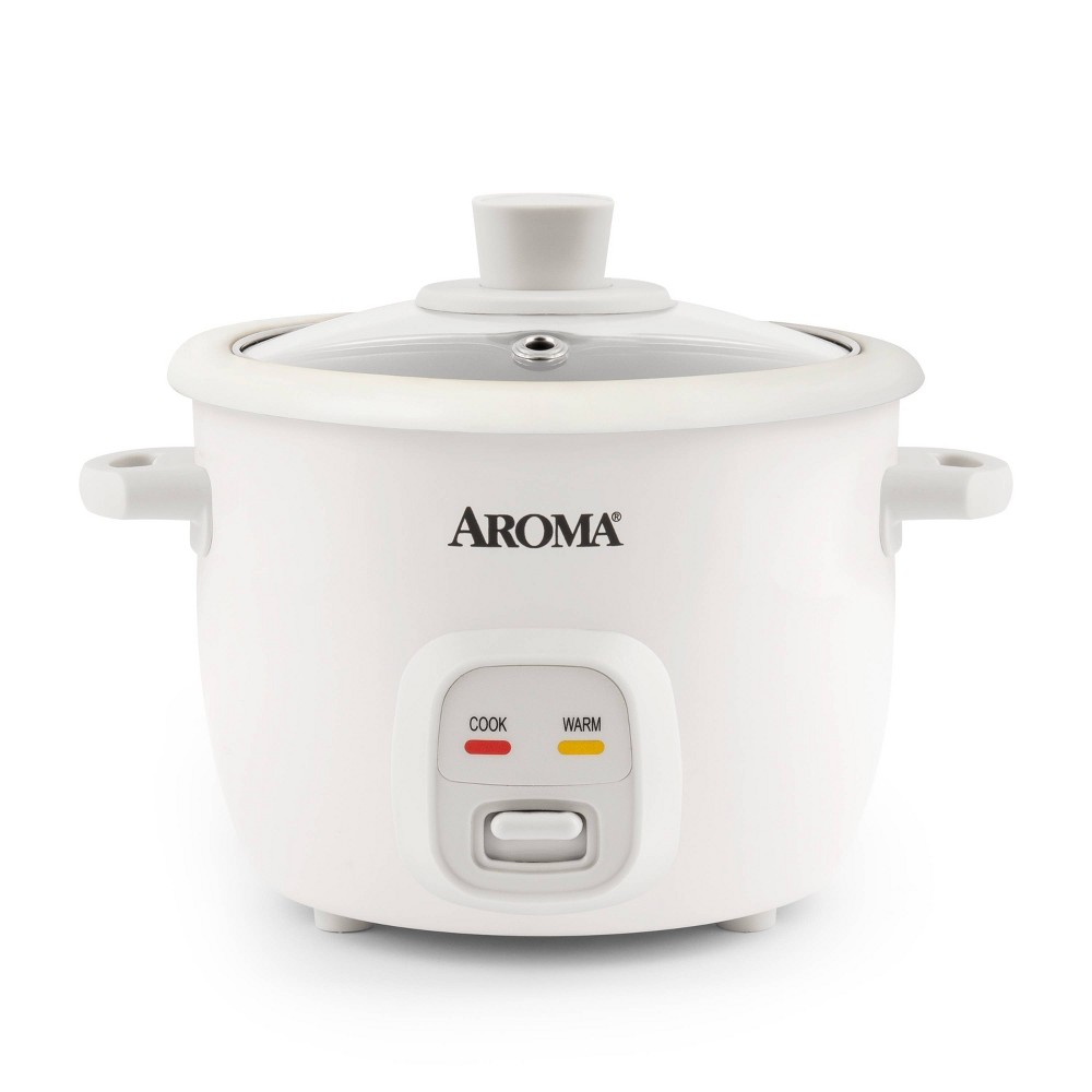 Aroma 4 Cup Pot Style Rice Cooker White: Nonstick, Stay-Cool Handles, 1 Setting, 250W, Includes Glass Lid & Manual