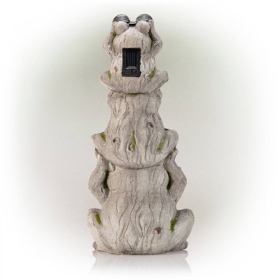 Gray Solar-Powered Stacked Frog Lawn Decoration with LED Lights