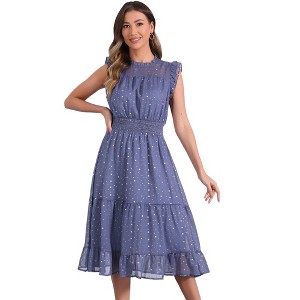 Allegra K Women's Sleeveless Smocked Waist Gilding Metallic Stars Chiffon Party Dress - 1 of 4