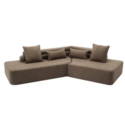 NicBex Minimalist Cloud Sectional Sofa,Boucle Teddy Couch with 4 Pillows for Living Room,Apartment,Office,No Assembly Require,Brown