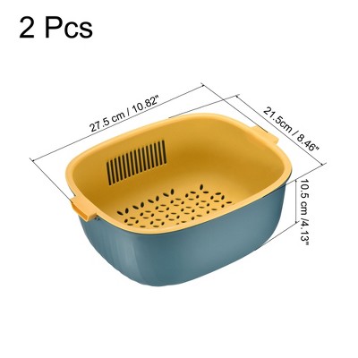 Blue and Yellow Double Layered Plastic Colander Bowl Set