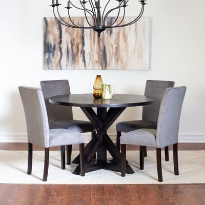 NicBex Round Dining Room Table Set for 4 Morden Dining Room Table with 4 Velvet Chairs and Pedestal Base for Kitchen