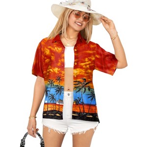 LA LEELA Women's Button Down Blouses Casual Summer Party Short Sleeve Tropical Vacation Button Up Blouse Shirt Dress Hawaiian Shirts - 1 of 4