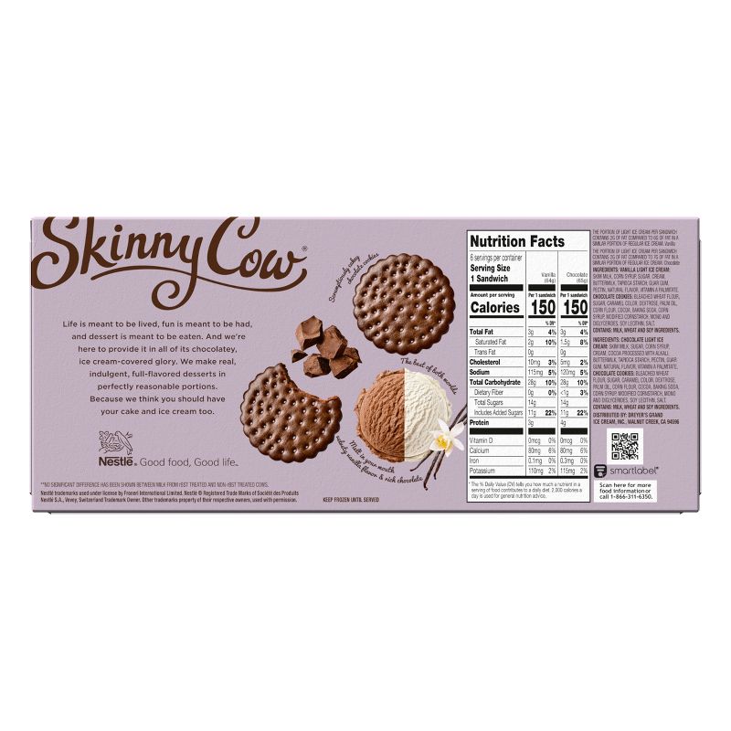 Skinny Cow Vanilla Chocolate Ice Cream Sandwich - 6pk, 3 of 10