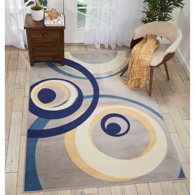 Luxurious Grey Geometric 5' x 7' Synthetic Easy-Care Area Rug