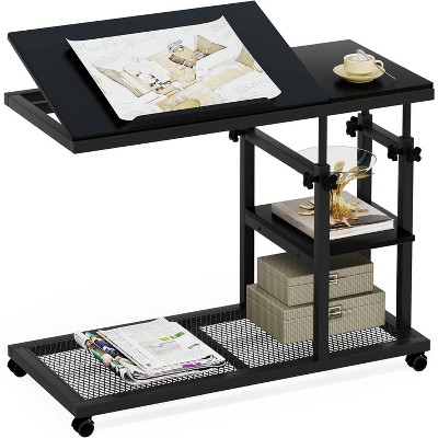 Tribesigns Height Adjustable End Table, C-Type Side Table with Wheels