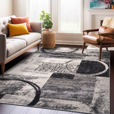 Cream and Gray Abstract Synthetic Area Rug 3'3" x 5'
