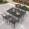 5-Piece Cast Aluminum Outdoor Dining Set: Rectangle Table, Stackable Chairs & Brown Cushions - All-Weather Patio Furniture for Your Backyard - 2 of 4