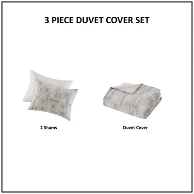 Ivory Cotton Jacquard King Duvet Set with Geometric Pattern