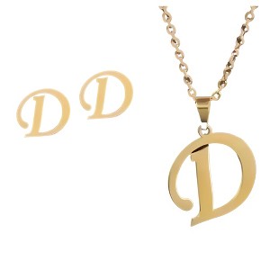 Initial Letter Pendant Necklace Earrings Set for Women Gold Plated Stainless Steel by Ginger Lyne - 1 of 4