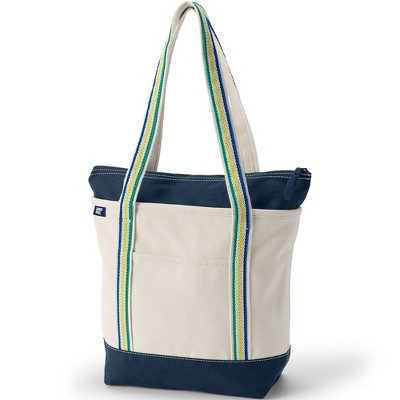Lands' End Zip Top Long Handle Canvas Tote Bag