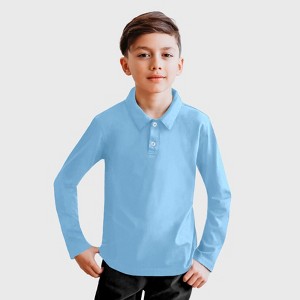 City Threads  100% Cotton Soft Knit Jersey 2-Button Long Sleeve Boys Polo Shirt - USA-Made - 1 of 4