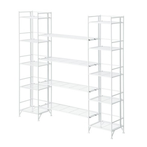 (White) 5 Tier Metal Folding Storage Shelf With Wheels