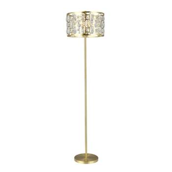 63" Cleo Glam Gold Metal and Faceted Crystal Drum Shade Floor Lamp - River of Goods
