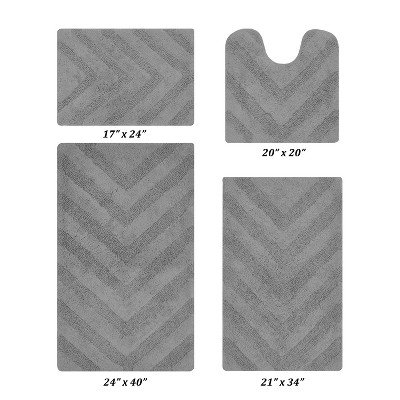 Hugo 4-Piece Bath Rug Set 100% Premium Cotton Tufted Chevron Pattern Bathmats for Bathroom, Super Soft Absorbent Machine Washable