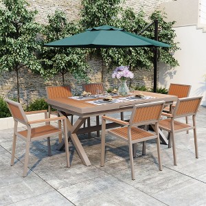 CAVINAS Dining Table Set for 6 Extendable Patio Table Modern Patio Table and Chairs Set with 6 Chairs for Garden - 1 of 4