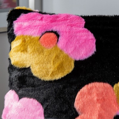 Multicolor Floral Faux Fur Square Kids Throw Pillow