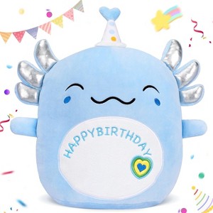 TITQWOP 14" Happy Birthday Axolotl Plush Axolotl Stuffed Animal Pillow Cute Axolotl Toy Gift for Kids Boys Girls - 1 of 4
