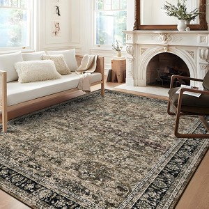 Coucheta Washable Vintage Floral Area Rug, Non-Slip Low Pile Carpet, Non-Shedding Retro Oriental Design Mat for Living Room, Bedroom, Dining Room - 1 of 4