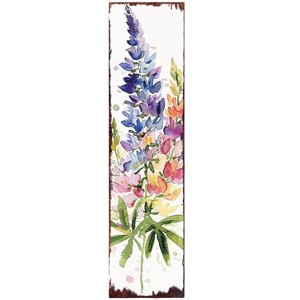 HomeRoots 36" White Purple And Blue Watercolor Floral Solid Wood Porch Sign - 1 of 4