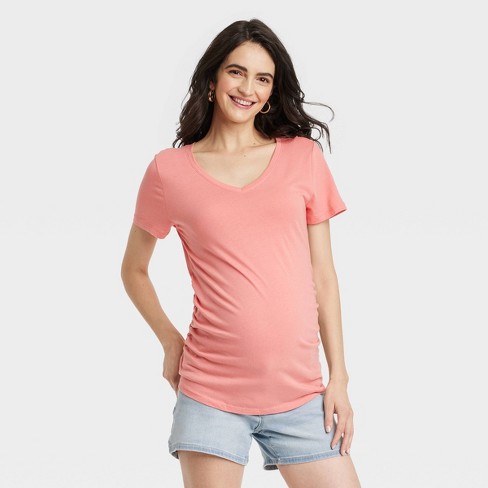 Short Sleeve Fashion V-neck Maternity T-shirt - Isabel Maternity By Ingrid  & Isabel™ Coral Pink S : Target