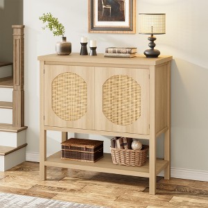 Farmhouse Console Table, Sofa Table with 2-Door, Entryway Table with Storage Shelf, Hallway Table - 1 of 4