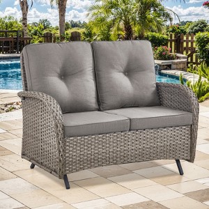 Buenhomino Patio Loveseat Glider Wicker Loveseat Rattan Glider Sofa with Curved Armrest Thicking Back & Seat Cushions for Garden Balcony Backyard - 1 of 4