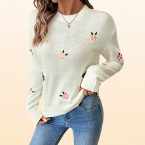 EadianDree Womens Crew Neck Pullover Sweaters Long Sleeve Floral