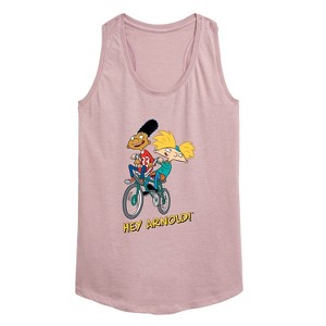 Women's - Hey Arnold! - Arnold and Gerald on Bike Graphic Racerback Tank - 1 of 4