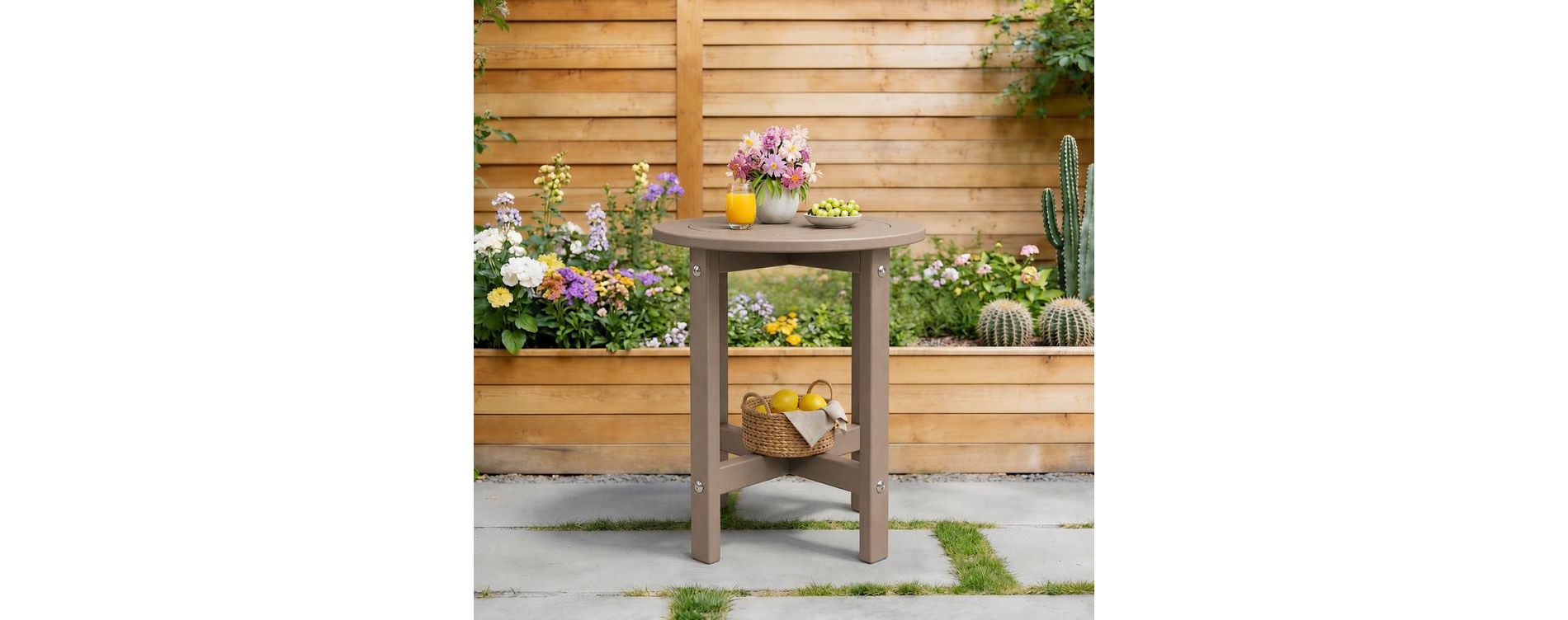 18 in. HDPE Round Outdoor Side Table, Weather-Resistant Patio End Table