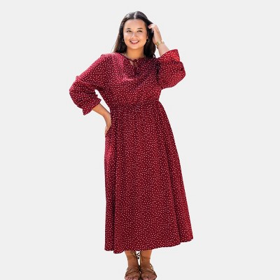 Women's Plus Size Empire Waist Polka Dot Maxi Dress - Cupshe-1x-red : Target