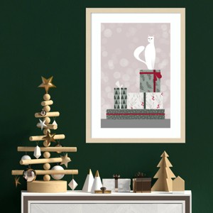 Amanti Art 19"x25" Retro Cat and Gifts by Rosana Laiz Blursbyai Wood Framed Wall Art Print - 1 of 4