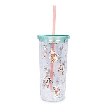 Silver Buffalo Disney Winnie the Pooh Character Toss Acrylic Carnival Cup with Lid and Straw