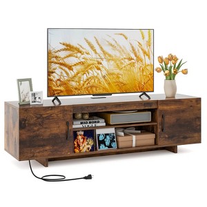 Costway TV Stand for 70" TVs Modern Entertain Center with Power Outlet & 2 Cable Holes Brown/Black - 1 of 4