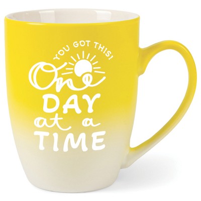 Elanze Designs You Got This One Day At A Time Two Toned Ombre Matte Yellow and White 12 ounce Ceramic Stoneware Coffee Cup Mug