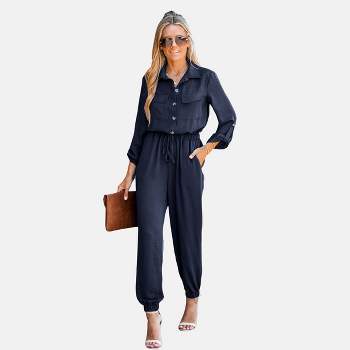 Women's Belted Jogger Jumpsuits - Cupshe-xl-blue : Target