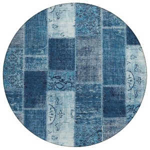 Navy Blue And Sky Blue Patchwork Washable Indoor Outdoor Area Rug - 1 of 4