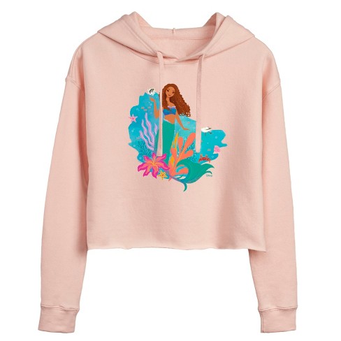 Women's Disney Ariel Cropped Graphic Hoodie - Blush - Small : Target