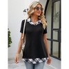 YESFASHION Women's Short Sleeve Contrast Collared Shirts Patchwork Work Blouse Tunics Tops - 4 of 4