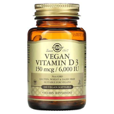 Solgar Vegan Vitamin D3, 150 Mcg / 6,000 Iu, 100 Vegan Softgels : Target