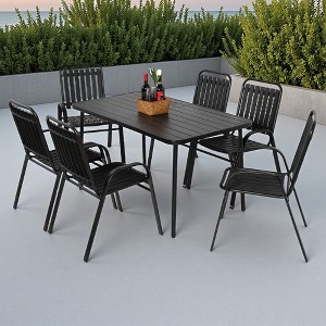 7-Piece Outdoor Patio Dining Set with 55" Steel Rectangular Table and 6 Armchairs - 1 of 4