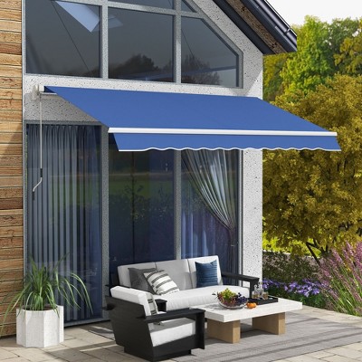 Sapphtopaz 12'x10' Retractable Awning Manual Patio Awnings Sunshade Shelter 280gsm UV Resistant with Manual Crank Handle