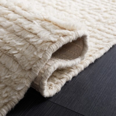 Ivory Square Hand-Tufted Shag Wool Area Rug 3' x 5'