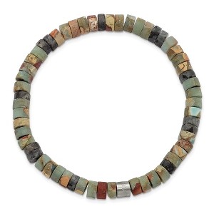Chisel Stainless Steel Brushed Shoushan and Black Spectrolite Beaded Stretch Bracelet - 1 of 2