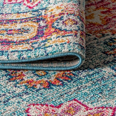 Bohemian Flair Blue and Red Medallion Area Rug