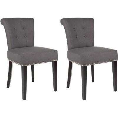 Espresso Finish Gray Linen Upholstered Parsons Side Chair
