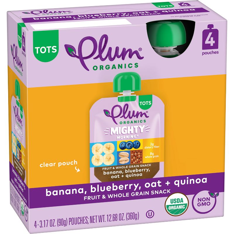 Plum Organics Mighty Morning 4pk Banana Blueberry Oat Quinoa Fruit &#38; Whole Grain Snack Pouches - 12.68oz, 4 of 14