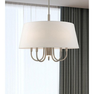 Belclaire 6-Light Brushed Nickel Pendant with Off-White Drum Shade