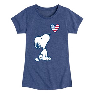 Girls' - Peanuts - Snoopy Flag Heart Fitted Short Sleeve Graphic T-Shirt - 1 of 4