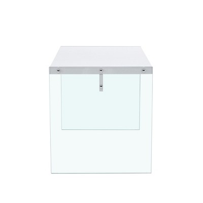 Syemin End Table, Modern Coffee Table, With Clear Tempered Glass Table Legs, Storage Function for Living Room, Bedroom, White, 47.2"*27.5"*30"